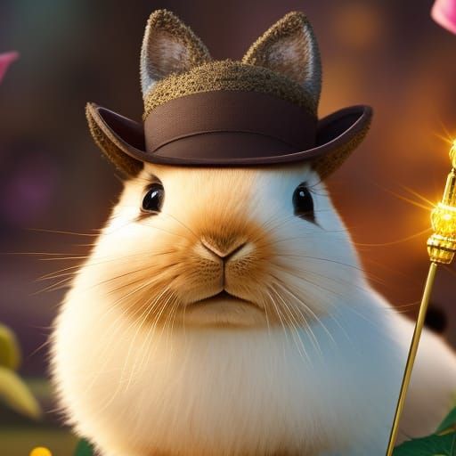 Adorable Rabbit with Magic Wand in 3D Render