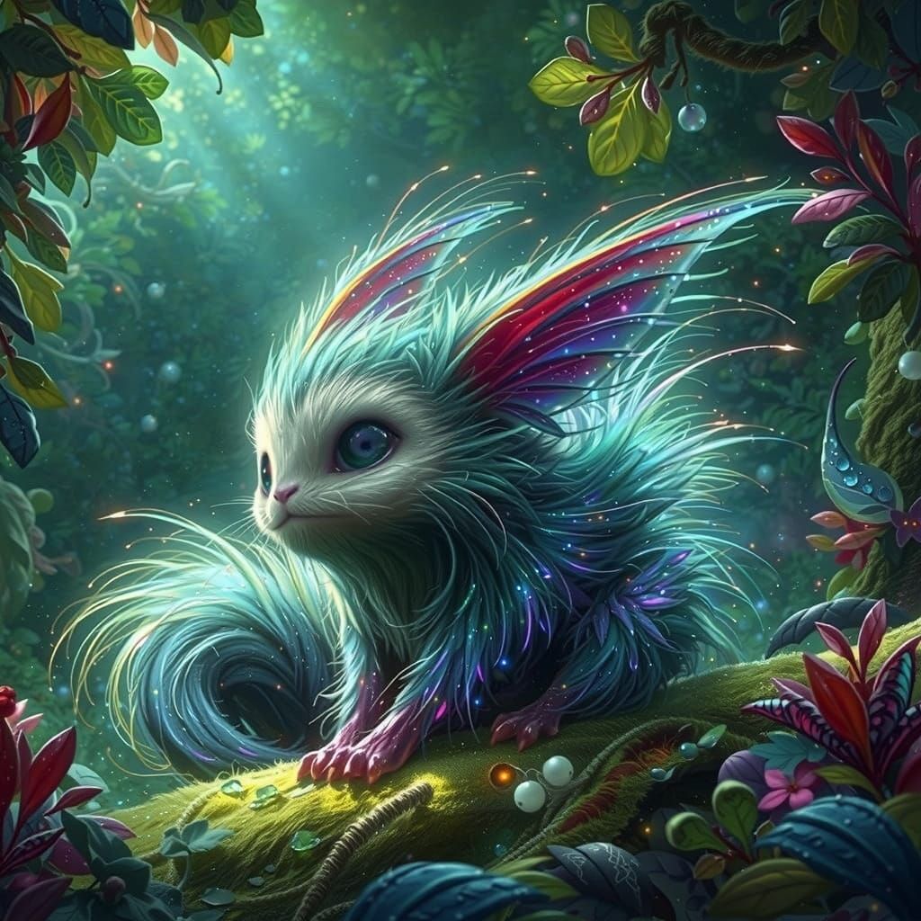 Mystical Iridescent Critter in Whimsical Forest