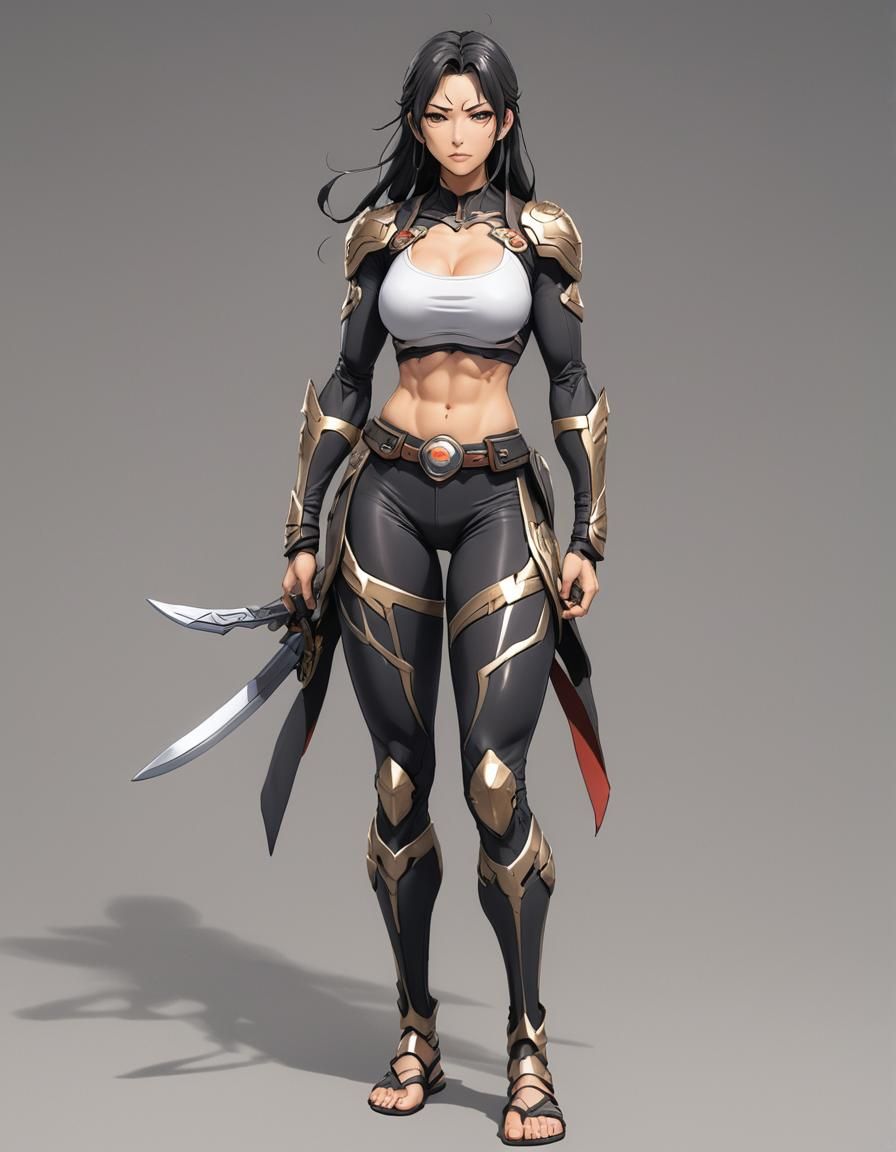 Muscular Anime Warrior Woman with Detailed Feet