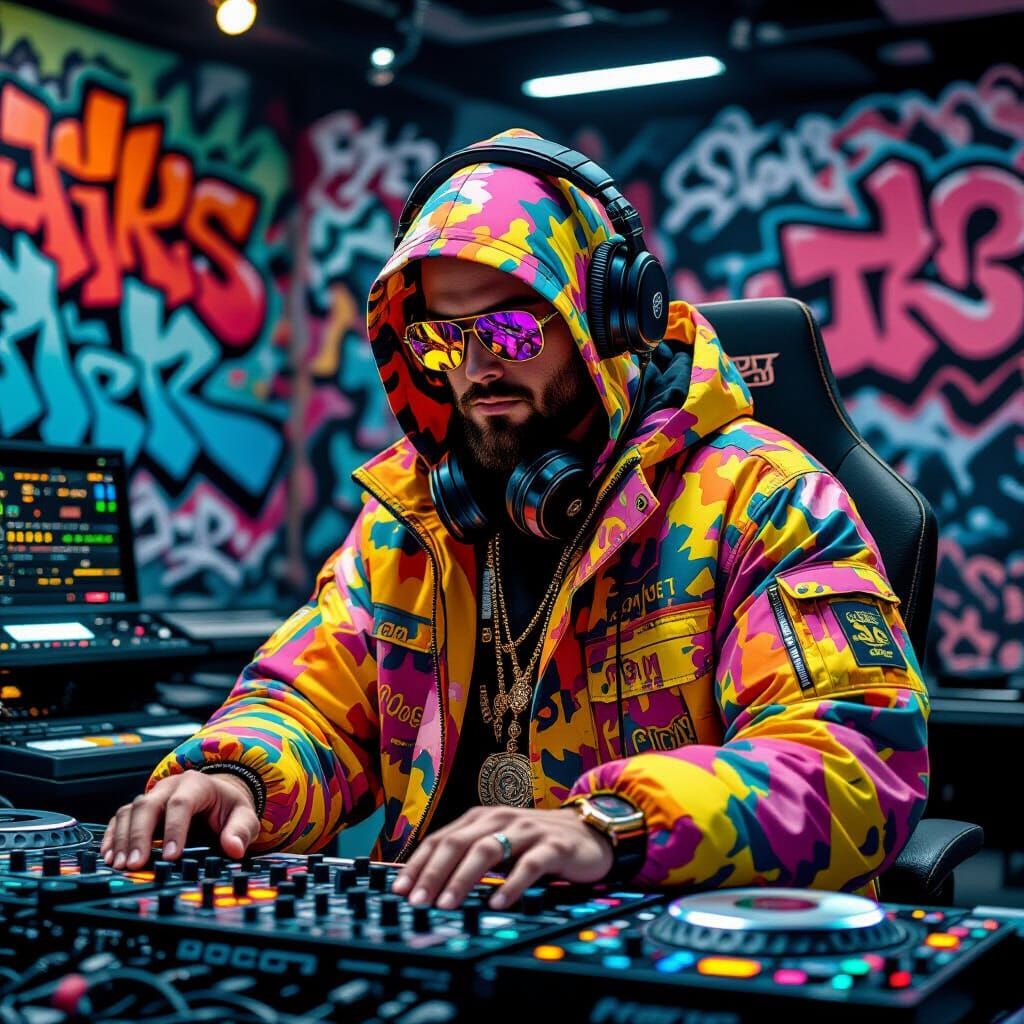 DJ Creates Music in London Controller Room with Graffiti Art
