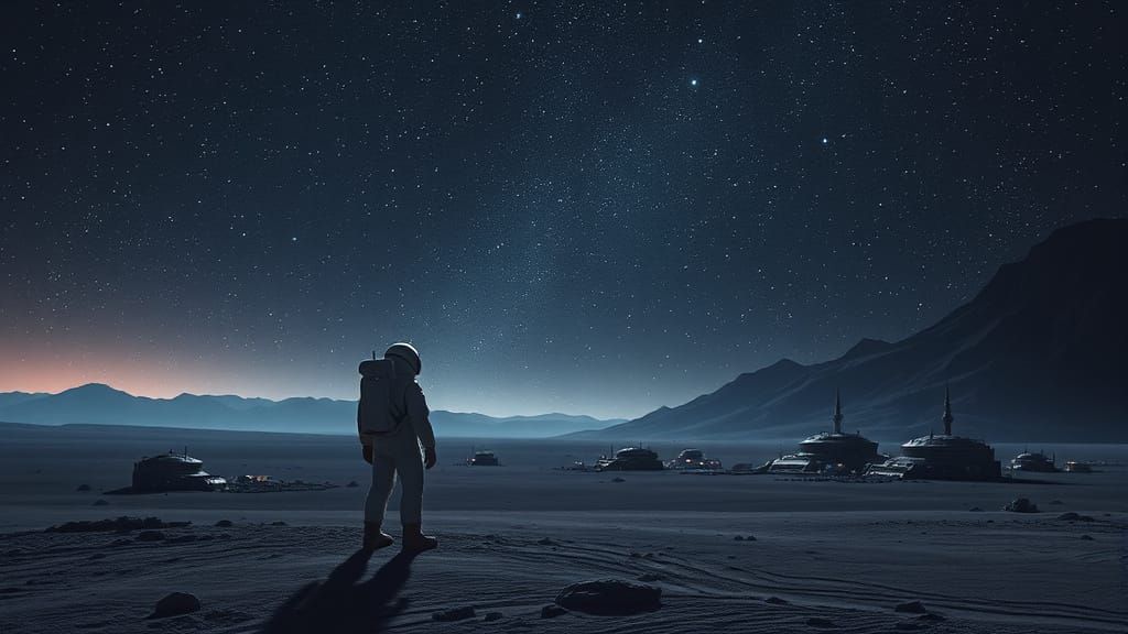 Astronaut on Barren Planet Contemplates Cosmic Mystery