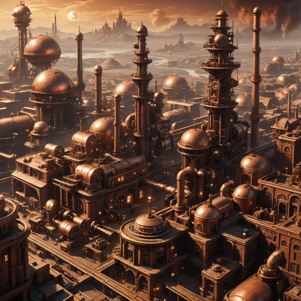 Steampunk Mars Cityscape in Victorian-Style Futurism