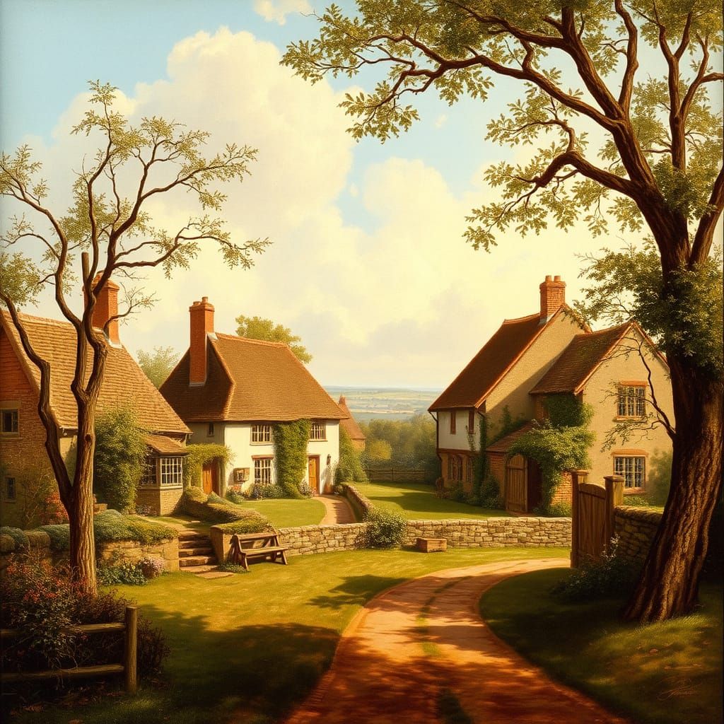 English Countryside Village in Idyllic Landscape