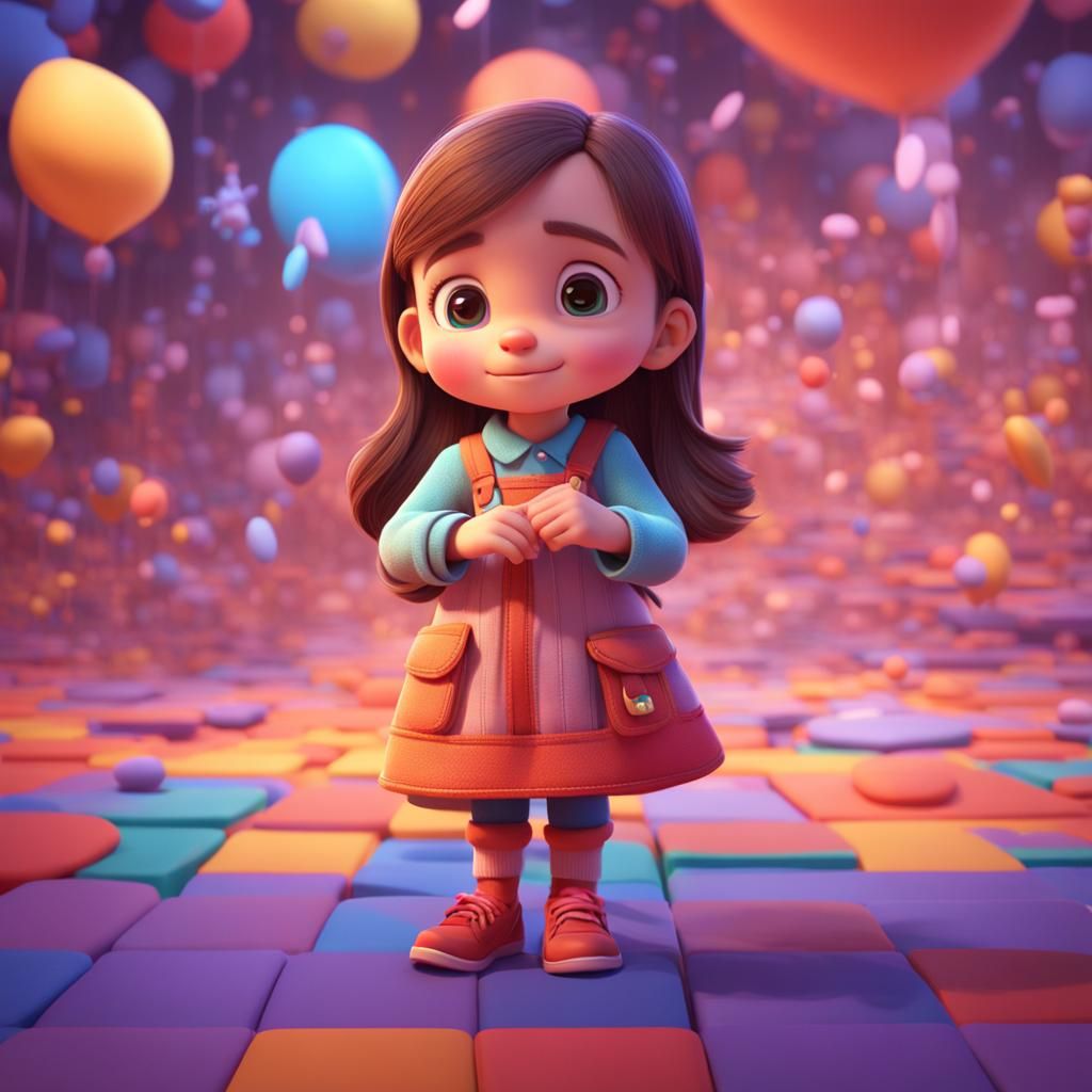 Tired Little Girl in Dress: Pixar-Style 3D Art