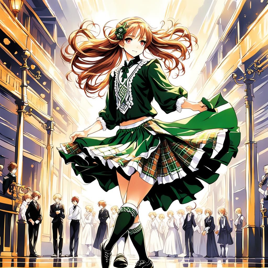 Irish Dancer in Touhy Plaid, Anime Style