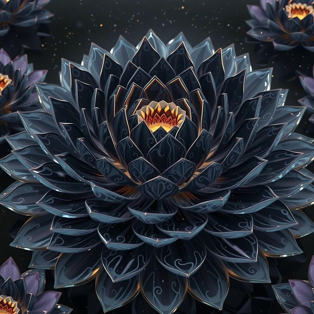 Glowing Black Lotus Constellation in Chihuly Style