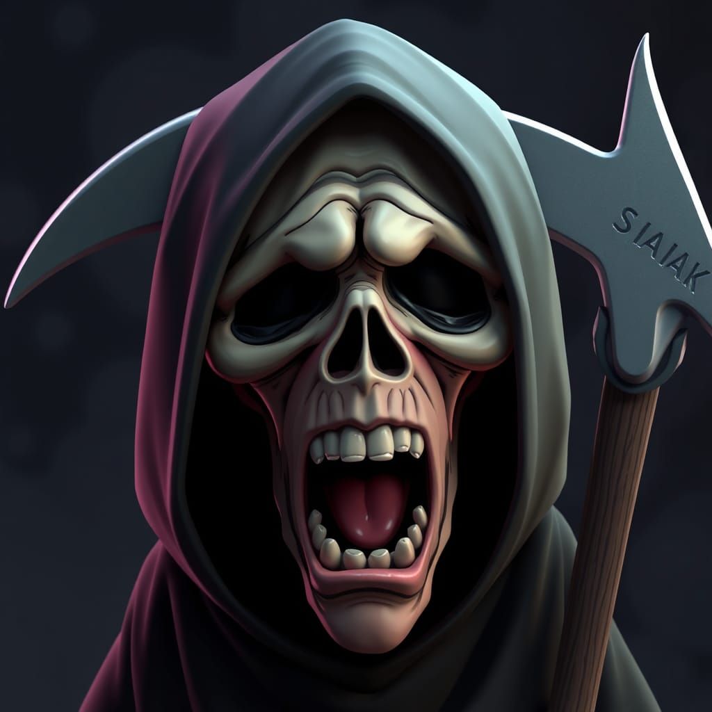 Grim Reaper Crying: 3D Cartoon Portrait