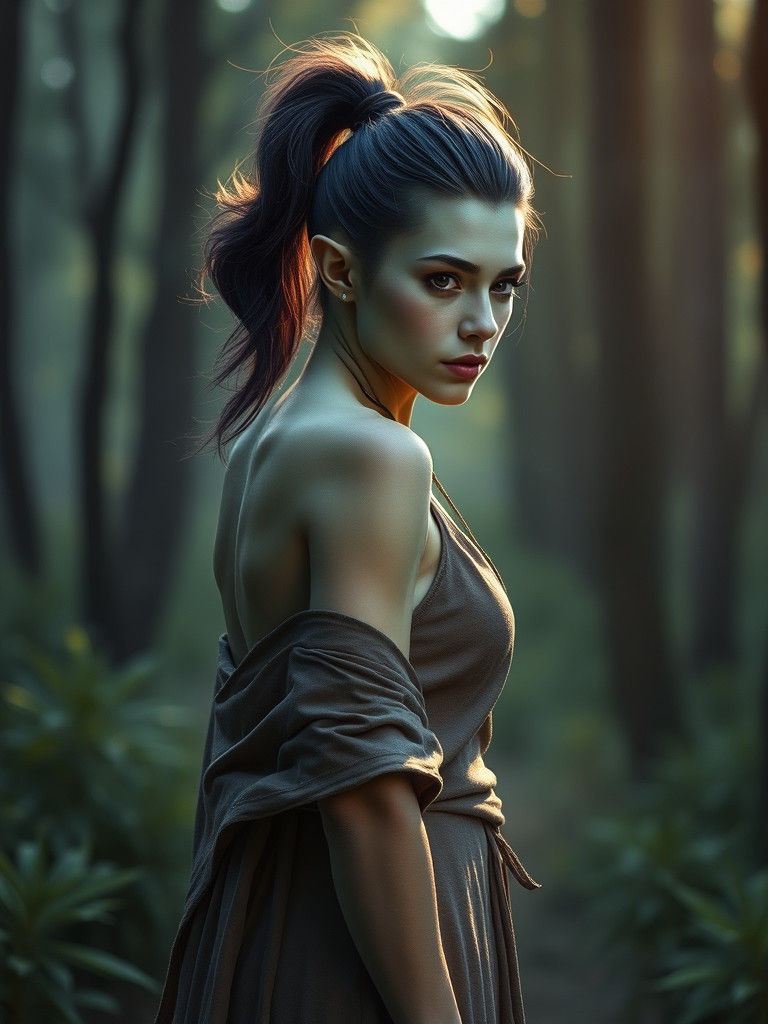 Mystical Forest: Half-Elf, Half-Orc Portrait in Fauvist Styl...