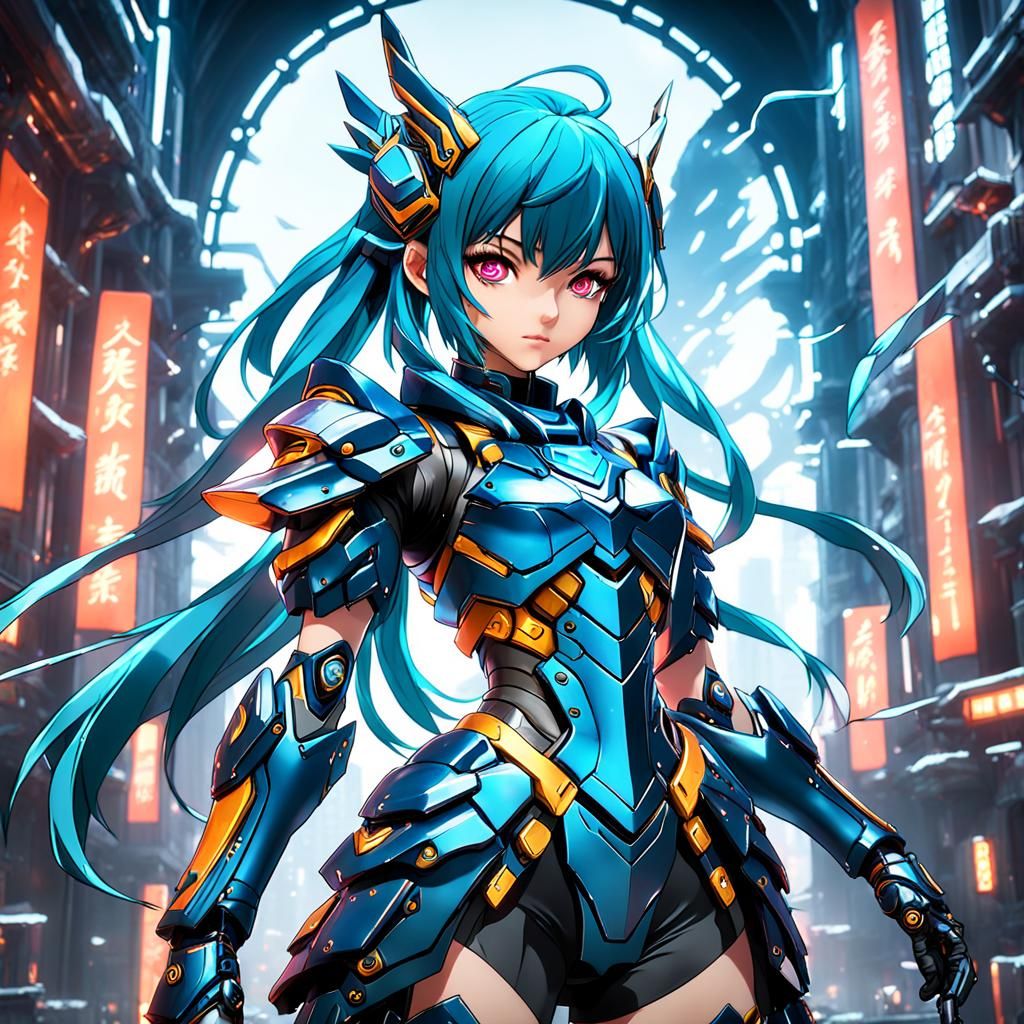Anime Cyber Guardian Girl: Detailed Matte Painting