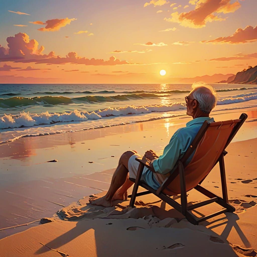 Serene Beach Scene in Abstract Digital Art