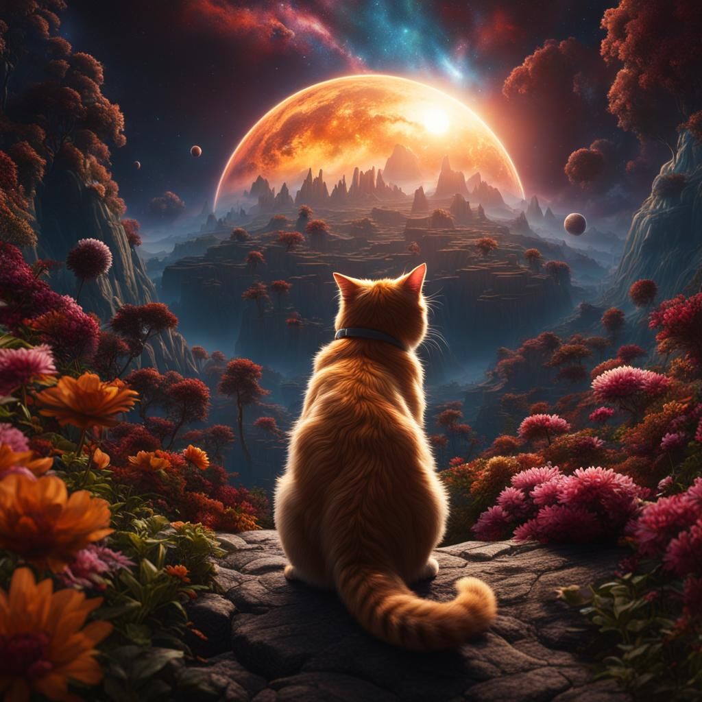 Heavenly Cat Contemplates Earth: Fantasy Art