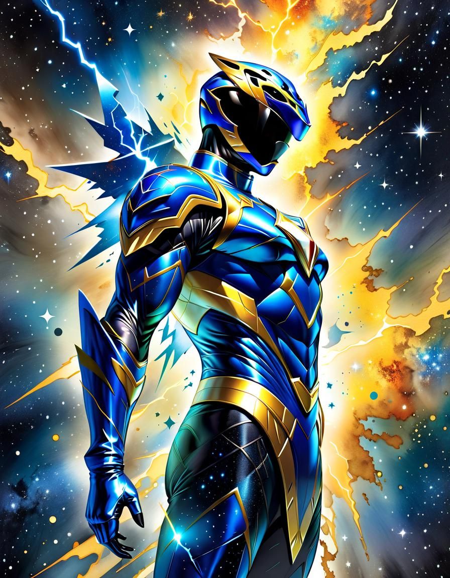 Power Ranger Double Exposure in Watercolor Ink Style