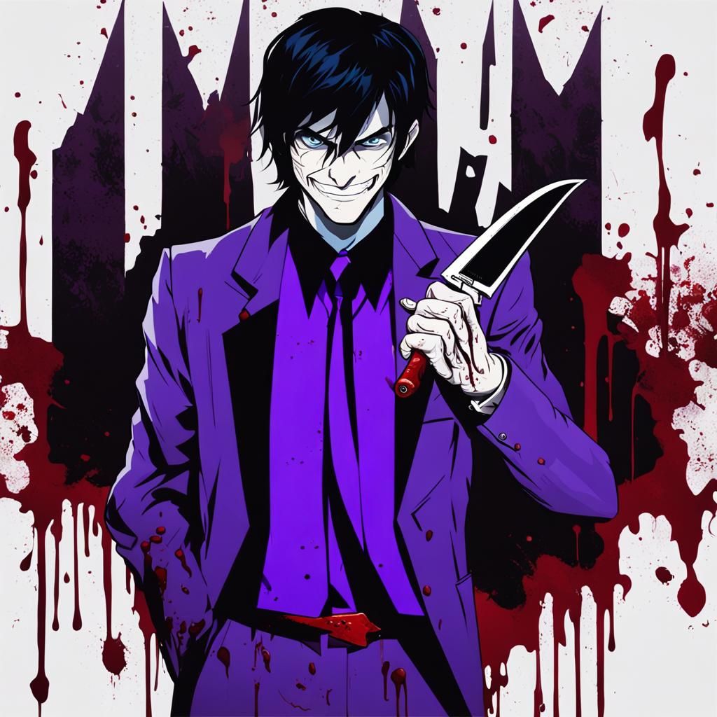 Man in Purple Suit with Bloody Knife