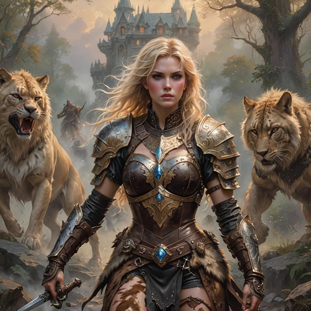 Savage Blonde Warrior in Ethereal Fantasy Style