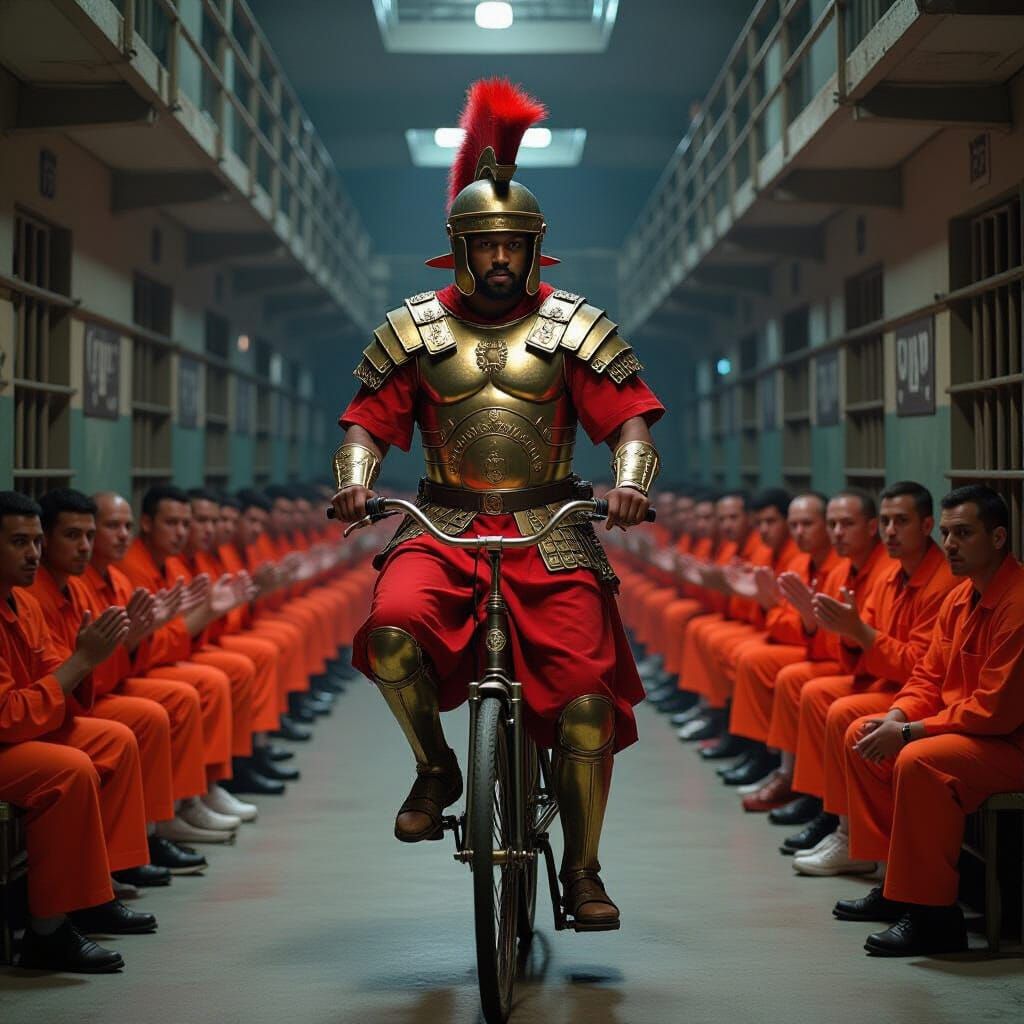 Centurion on Bicycle Rides Through Prison