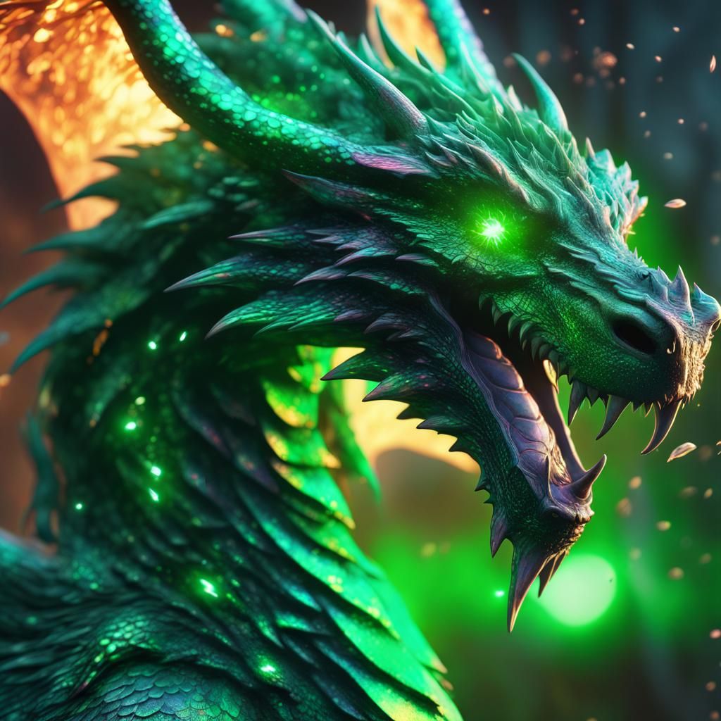 Detailed Emerald Dragon with Glowing Veins
