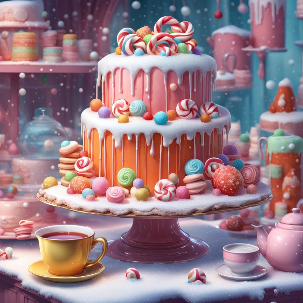 Whimsical Candy Art of Winter Cake Scene