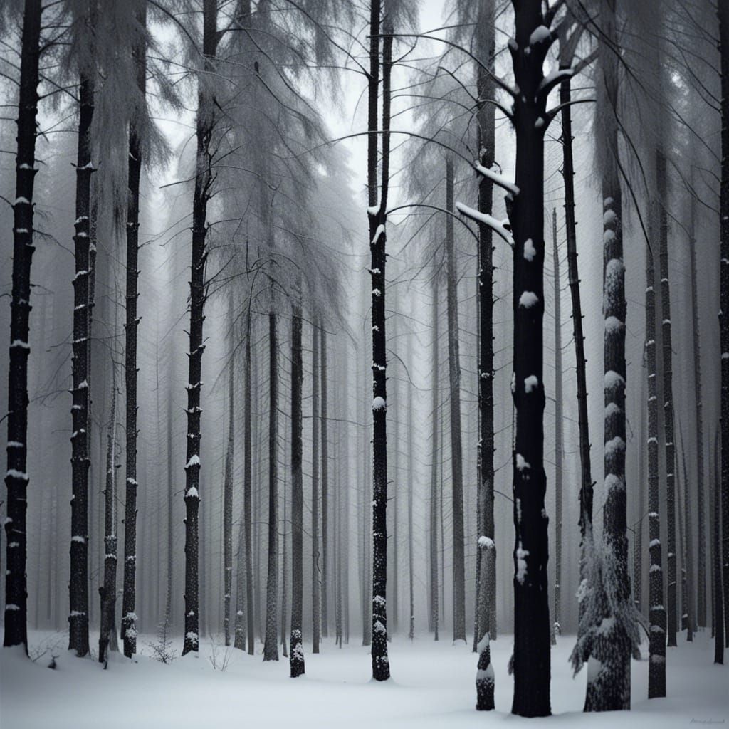Bleak Winter Forest in Ansel Adams Style