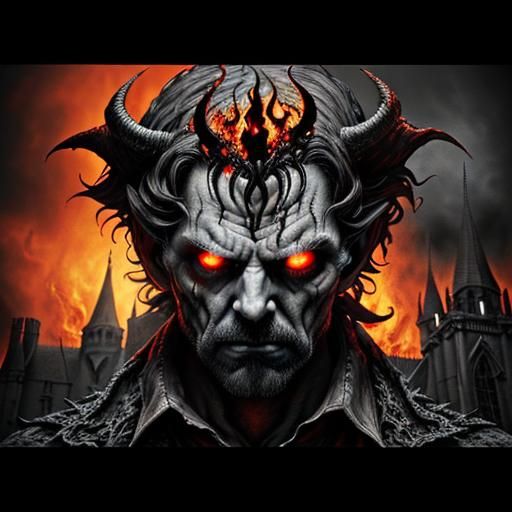 Menacing Lucifer Portrait in Dark Surrealism Style