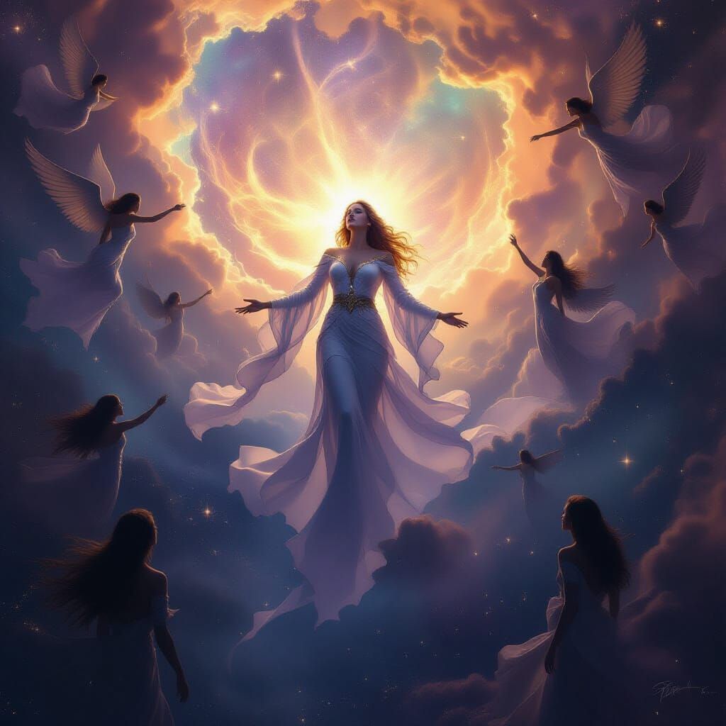 Divine Being in Radiant Nebula