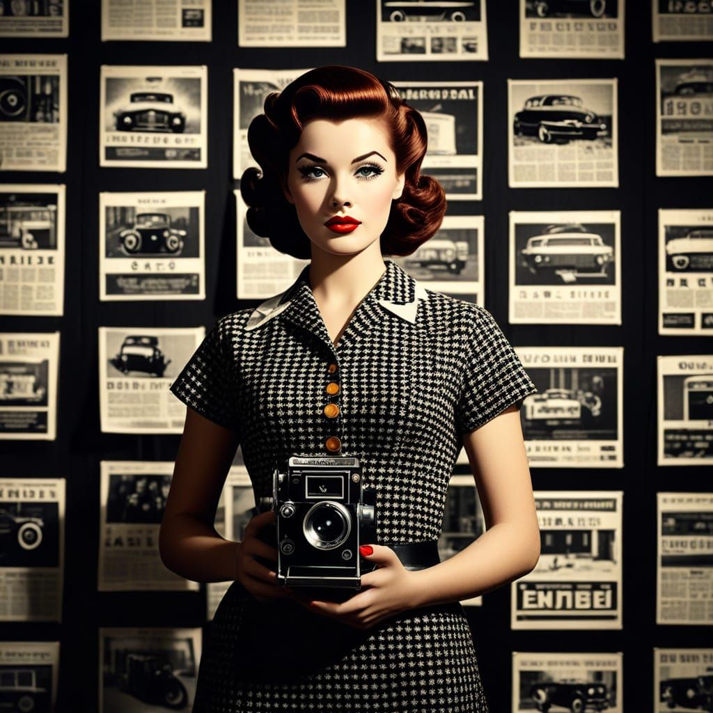 Retro-Futuristic 1950s Reporter in Film Noir Style