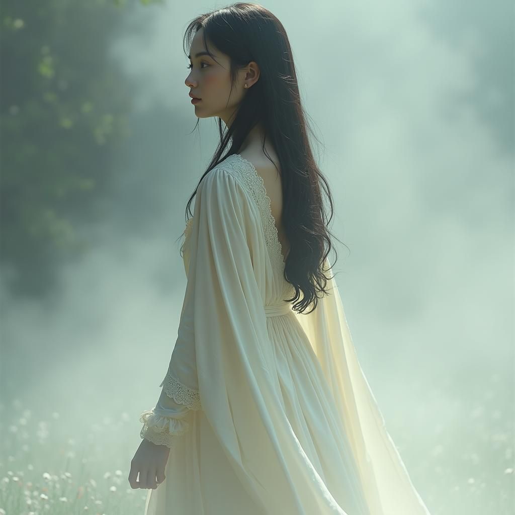 Ethereal Woman in White Robe: Digital Matte Painting
