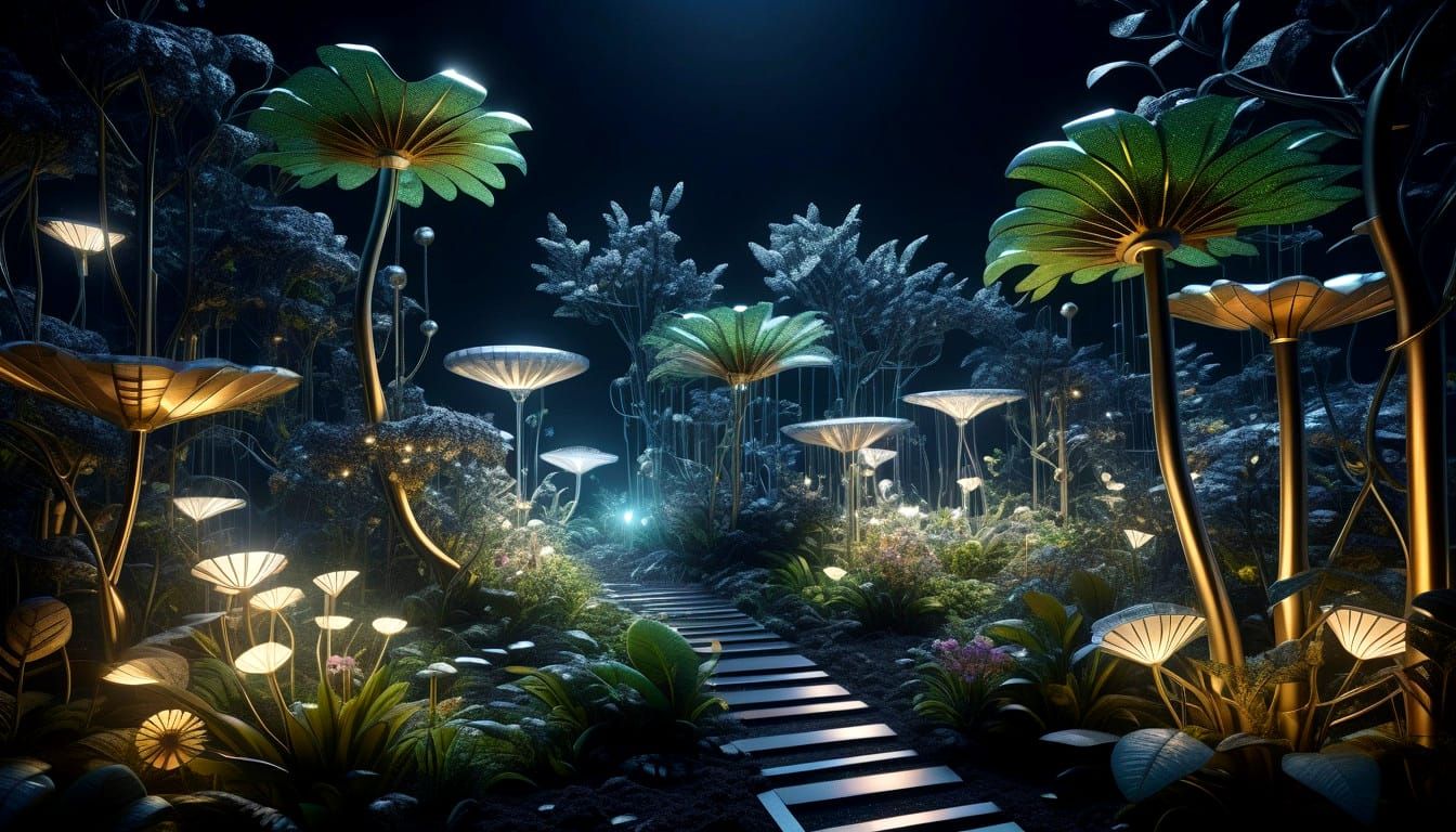 Cybernetic Botanical Jungle at Night