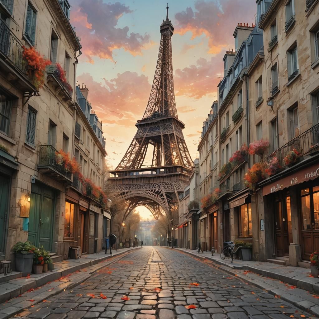 Eiffel Tower at Dawn in Graphite and Watercolour