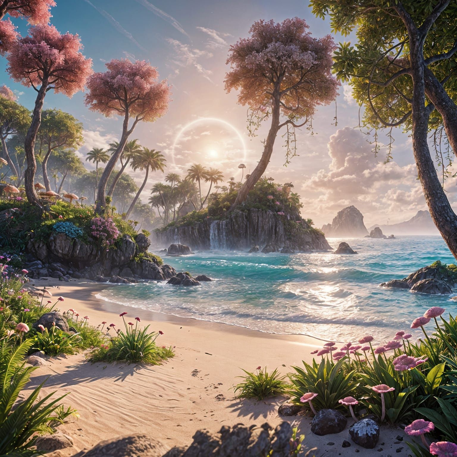 Ethereal Glowing Island: 3D Fantasy Masterpiece