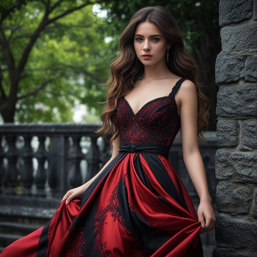 Elegant Woman in Moody Black and Red Attire