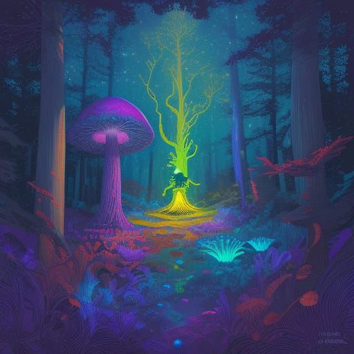 Moebius-Inspired Whimsy in a Dark Forest