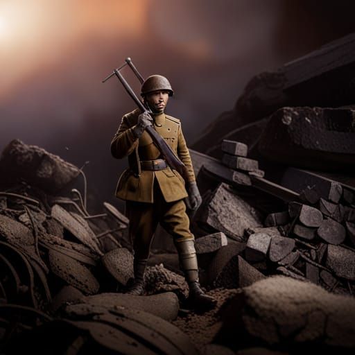 WWI Soldier in Trench: Detailed Matte Painting