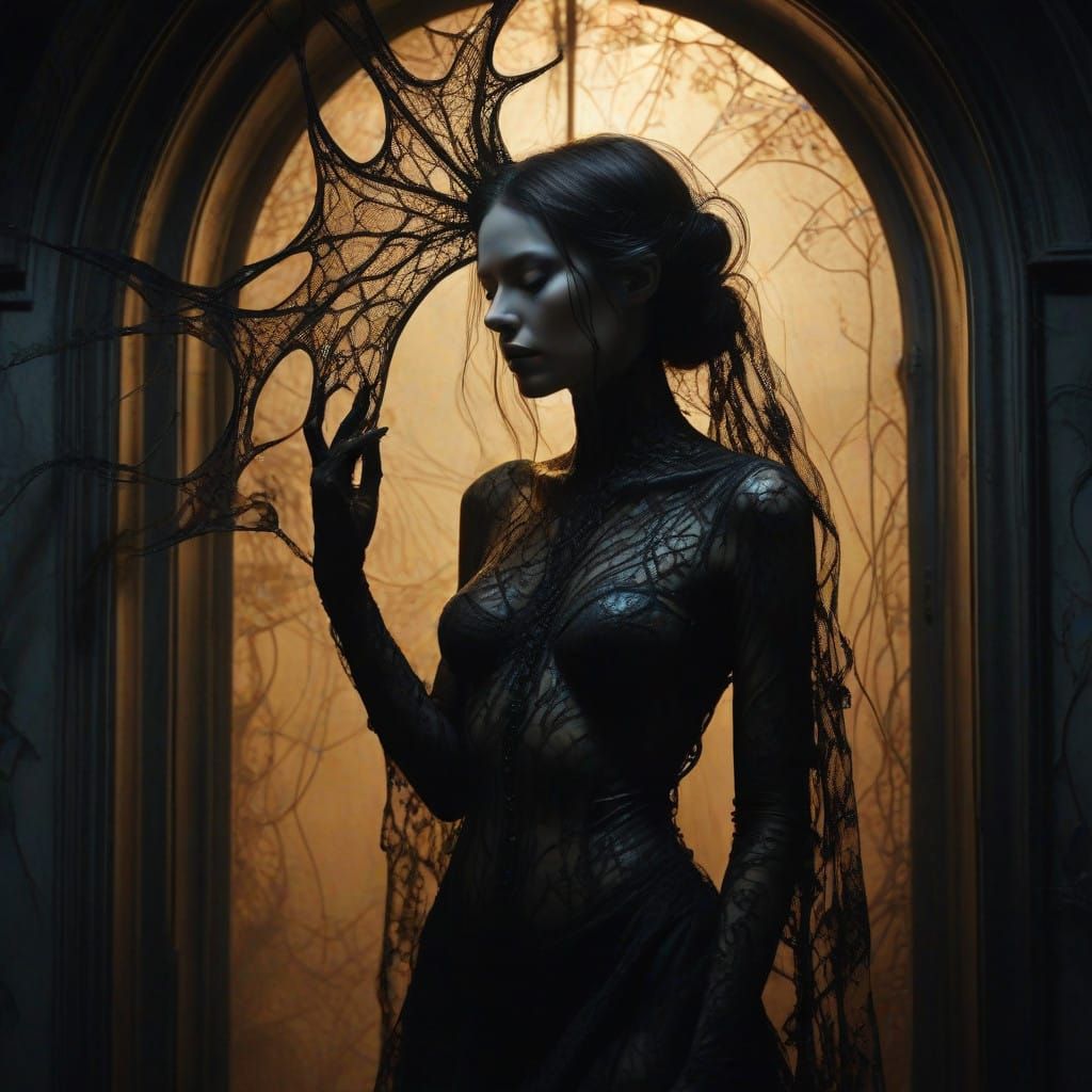 Ethereal Gothic Siren Emerges from Darkened Ceiling