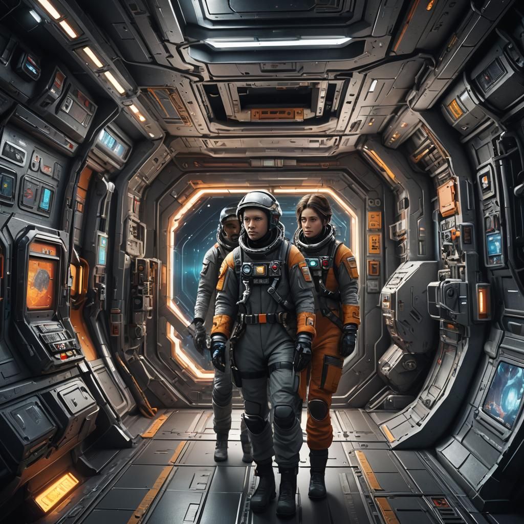 Astronauts Marking Spaceship Exit: Detailed Matte Painting