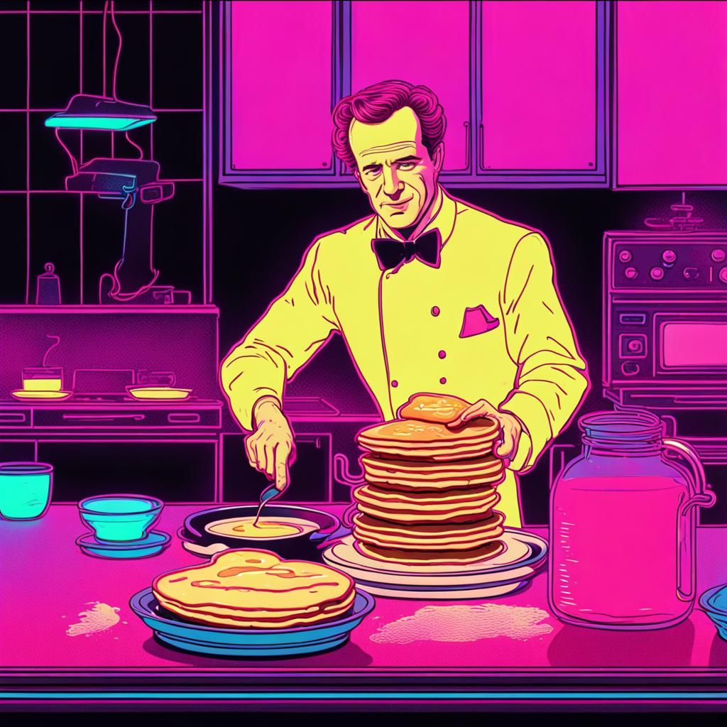 Synthwave Phantom Pancakes: A Retro Kitchen Scene