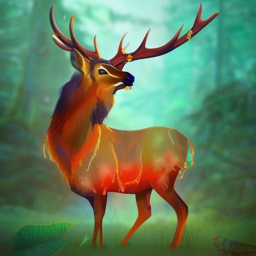 Whimsical Elk King Rules the Forest in Storybook Illustratio...