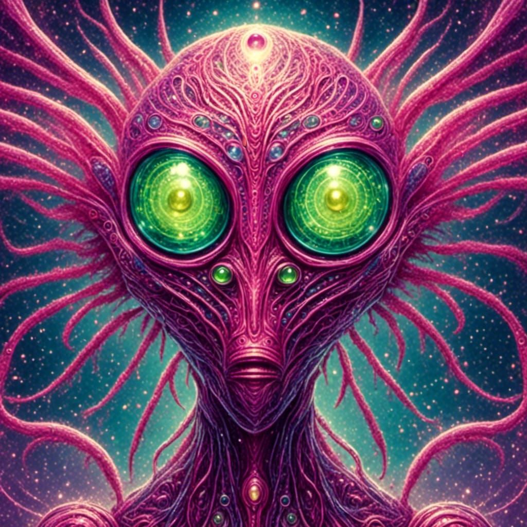 Bioluminescent Magenta Alien Insectoid Illustration