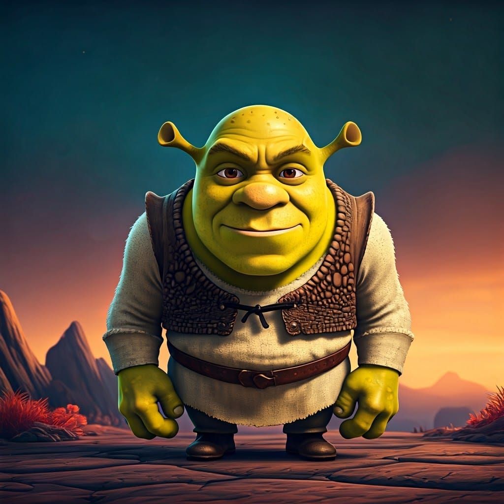 Ogre-Minion Hybrid in Stylized Fantasy Landscape