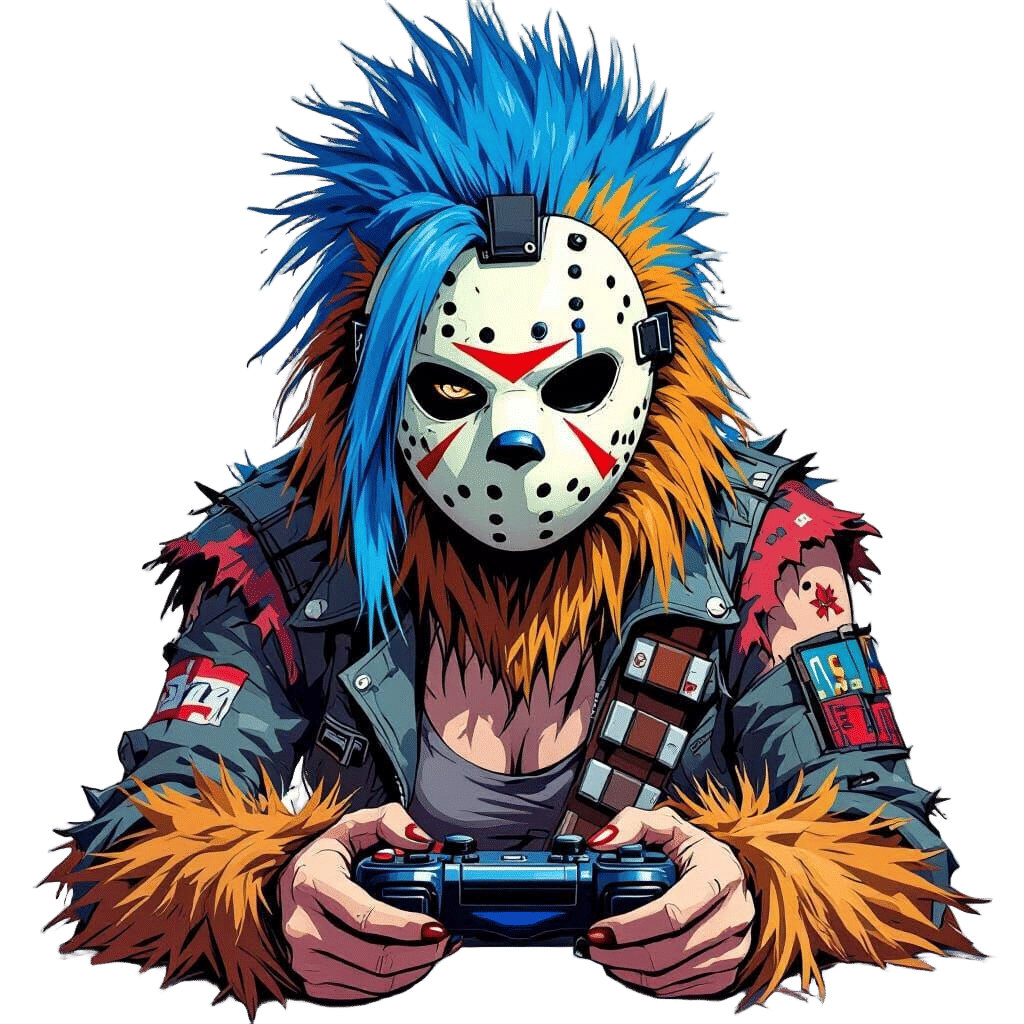 Anime Female Chewbacca with Blue Mohawk Playing Games