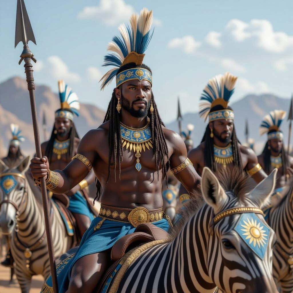 Heroic Lancers on Zebras in African Savanna Battlefield