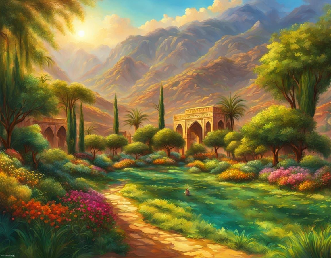 Lush Green Paradise in Oil Painting Style