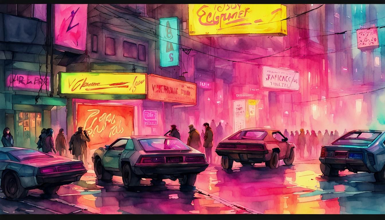 Cyberpunk Nightclub Scene in Digital Watercolor