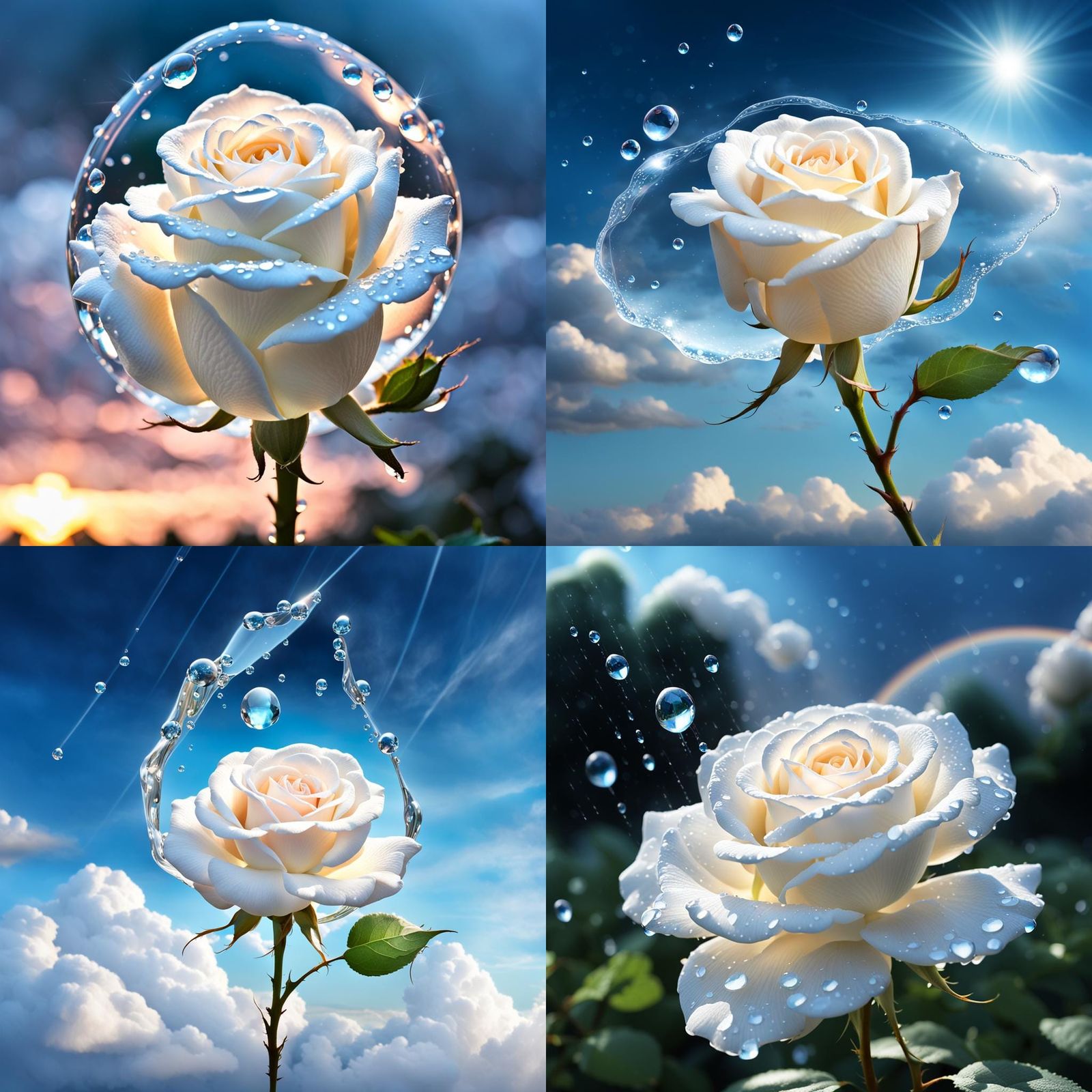 Raindrop Universe: Rose Illuminated by Lightning