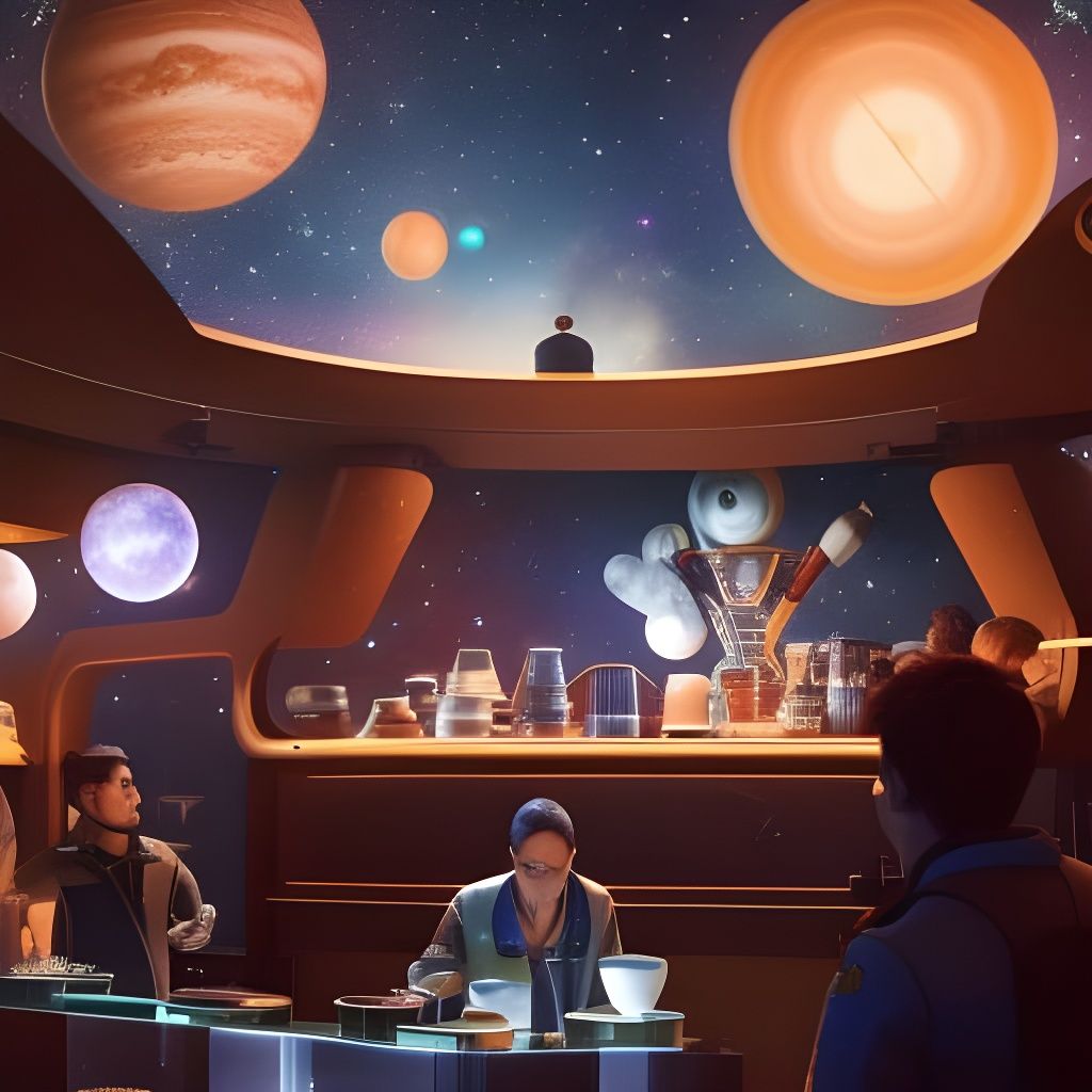 Futuristic Coffee Shop in Space: Hyperdetailed Concept Art