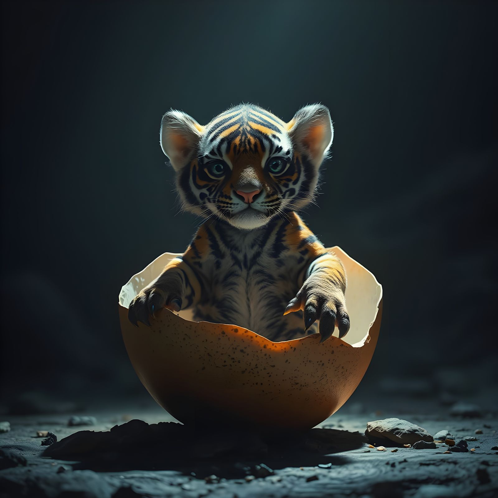 Alien Tiger Baby Hatching from Eggshell