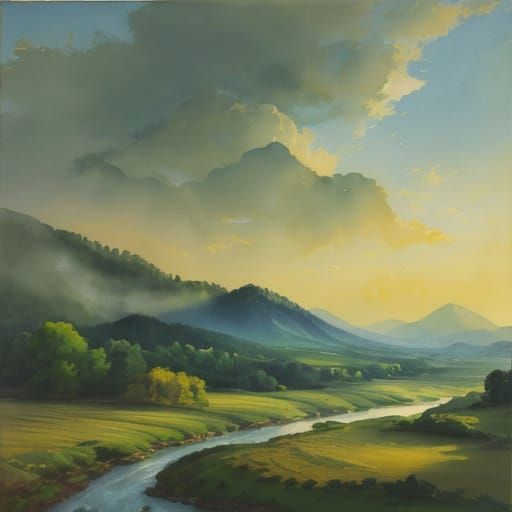 Serene Impressionist Landscape with Vibrant Colors and Textu...