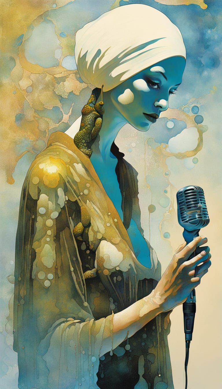 Gothic Turtle Lady Portrait with Microphone