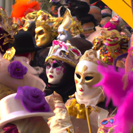 Parade of masked people