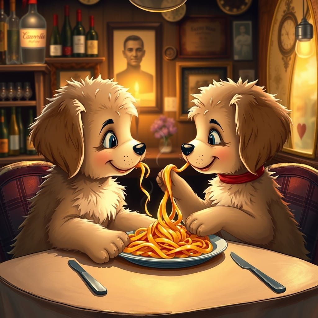 Fluffy Puppies Enjoy Intimate Spaghetti Date Night