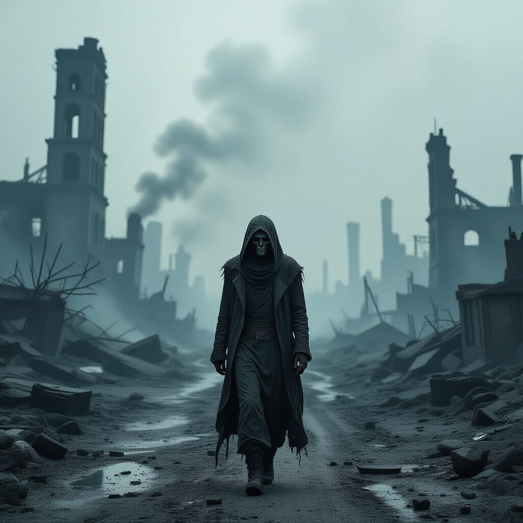 Dystopian Wasteland Walker in Industrial Ruins